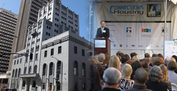 <span>Grand Opening-Connections Housing Downtown</span><br>The result of collaboration among many organizations, including SDHC, Connections Housing is a one-stop housing and service center for homeless San Diegans. Watch Video. 03.11.13
